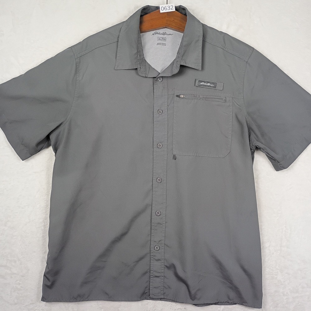 Eddie Bauer Button Up Shirt Mens XL Gray Ripstop Vented Hiking Gorpcore Outdoors